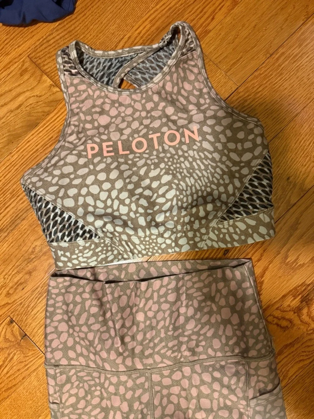 Peloton Gray and Pink Leopard-Print Workout Set - Crop Top & Leggings
